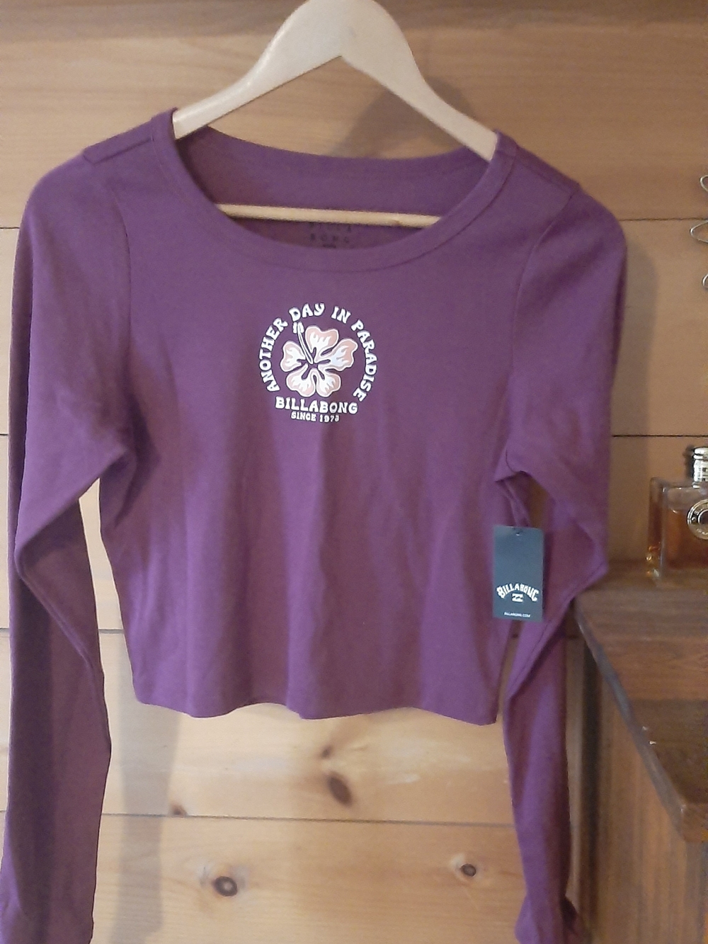 Billabong Purple Floral Logo Long Sleeve Crop Top